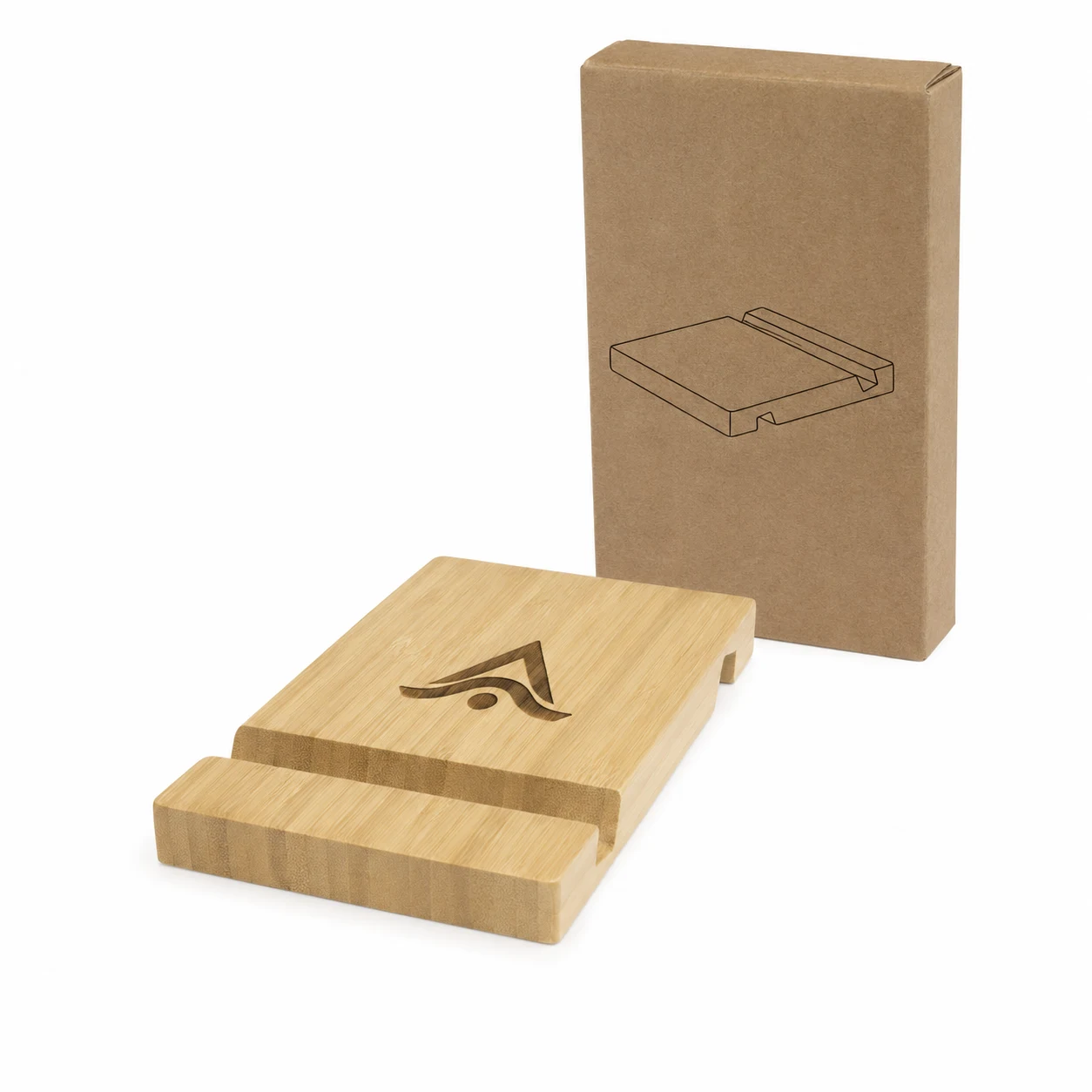 Soporte de bambú de dos ángulos para tablet y teléfono personalizado con logo grabado