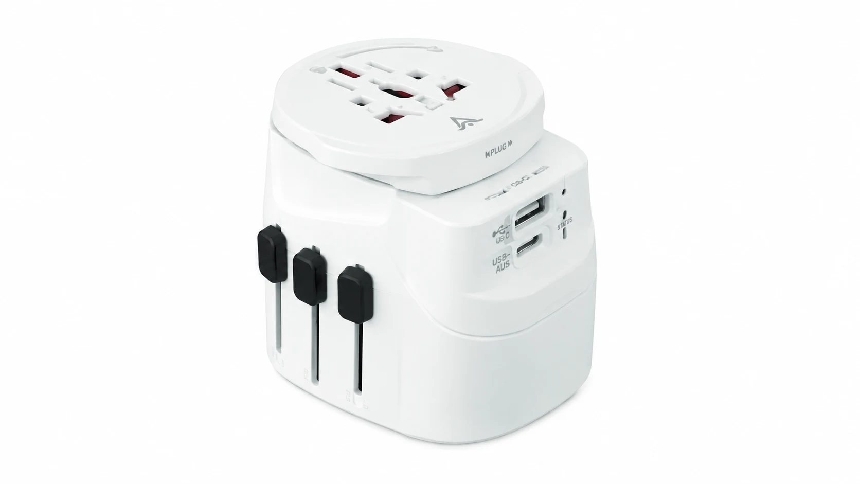 Adaptador universal de enchufe blanco personalizado con el logo impreso