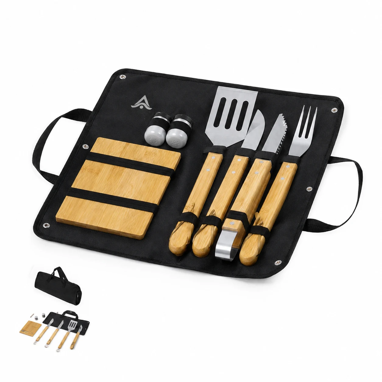 Set de utensilios de barbacoa personalizado con el logo impreso en la funda