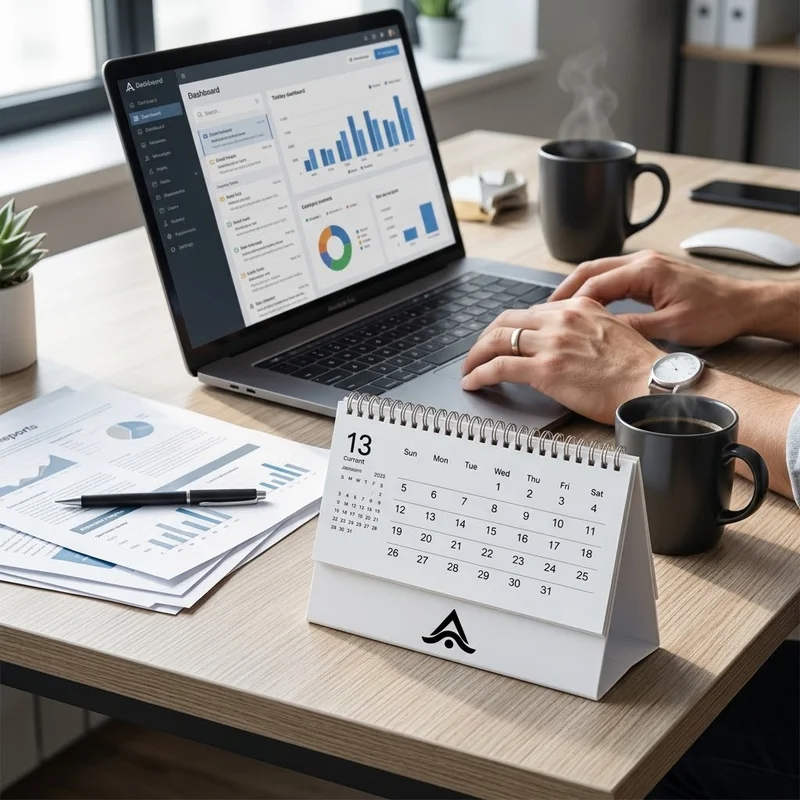Calendario de sobremesa personalizado en escritorio de oficina
