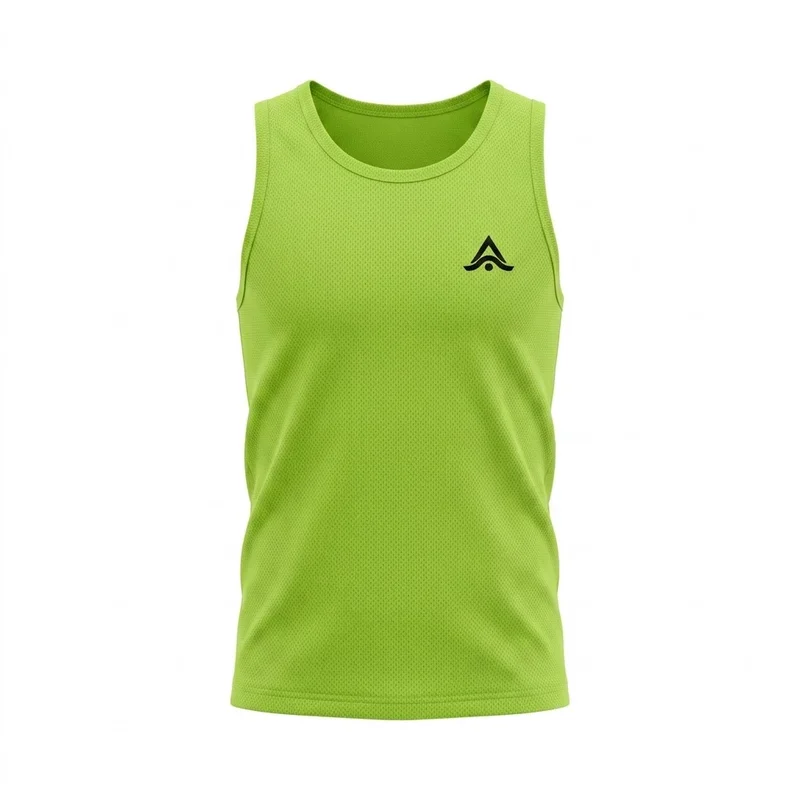 Camiseta de tirantes técnica infantil en verde lima con el mismo tejido de 140 g/m², personalizada