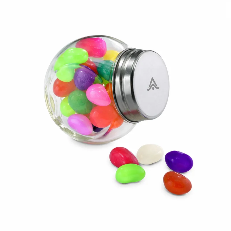 Bote de cristal con caramelos de colores personalizado