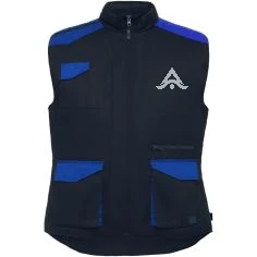 Chaleco de trabajo multibolsillos personalizado bicolor azul y negro
