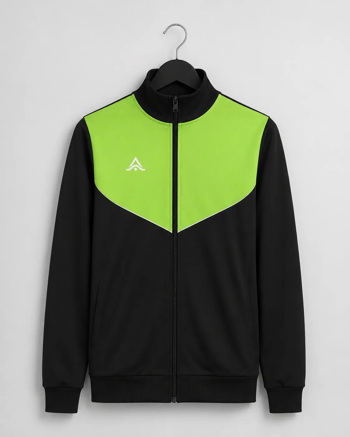 Chándal unisex personalizado negro y verde lima con logo bordado en el pecho