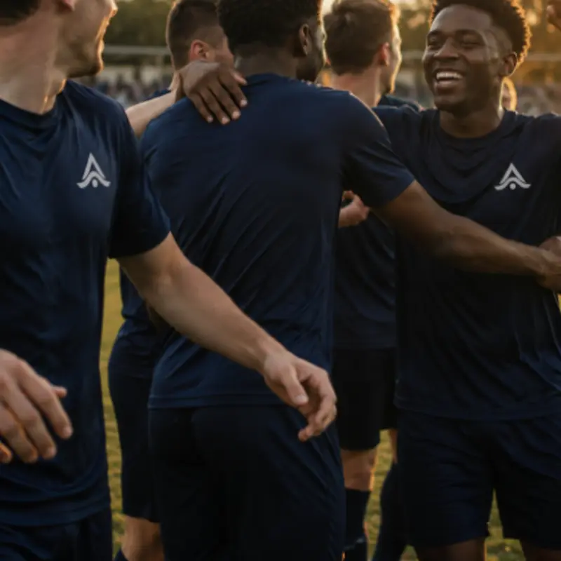 Equipo de fútbol amateur con camisetas deportivas personalizadas