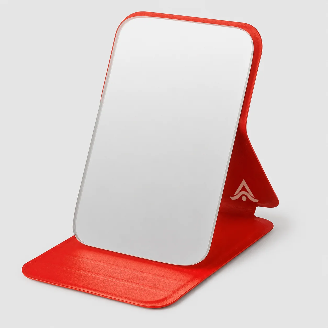 Espejo de bolsillo rojo plegable con logo impreso en la base