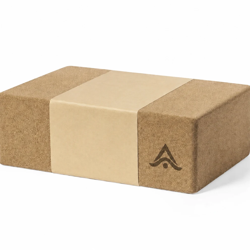 Bloque de yoga de corcho natural personalizado con logo grabado en láser