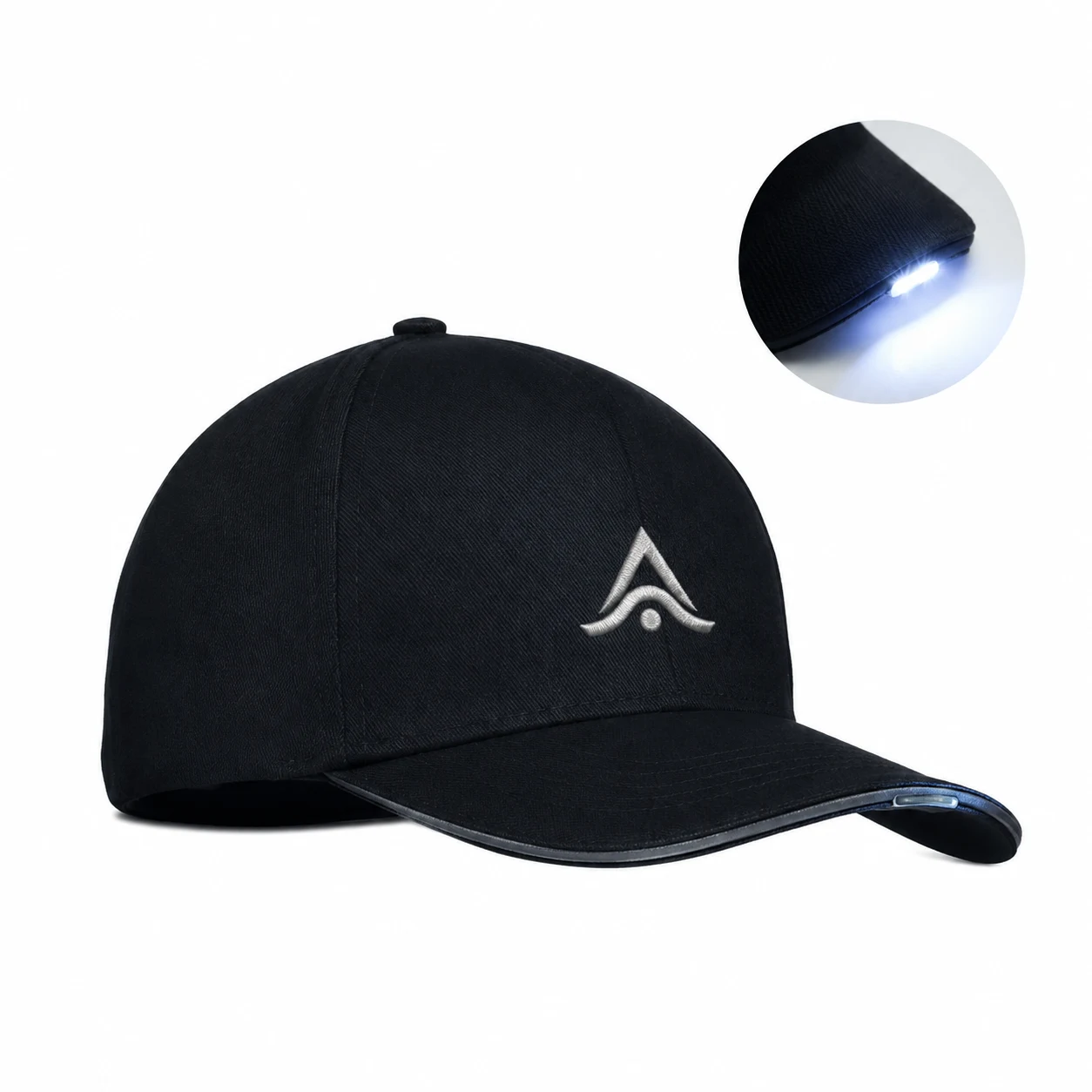 Gorra de béisbol negra LED de 5 paneles personalizada con el logo bordado