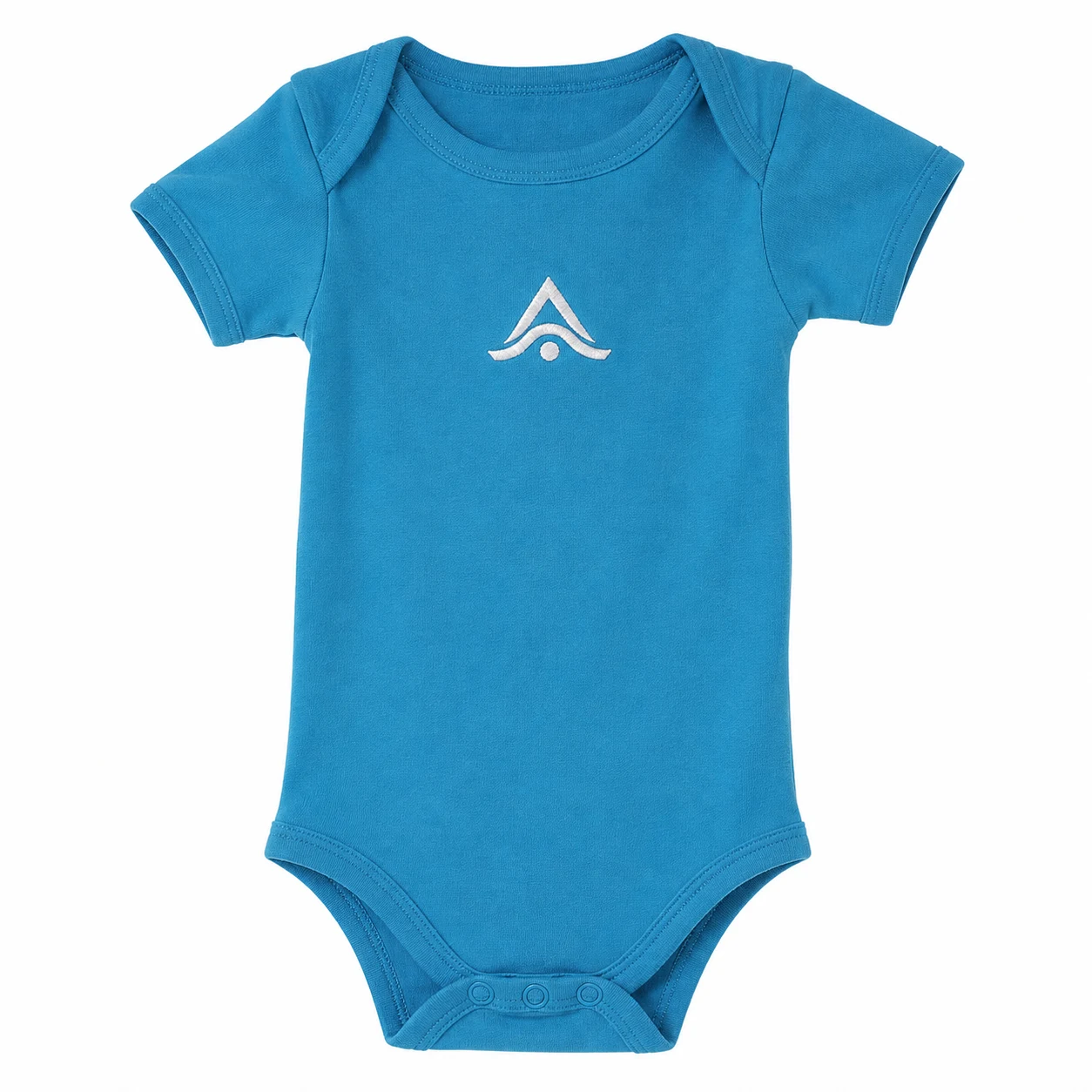 Body de bebé azul personalizado con el logo bordado en el pecho