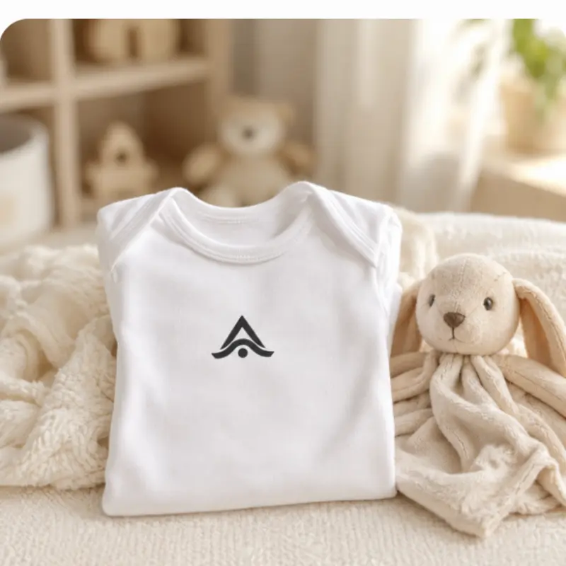 Canastilla de bienvenida para bebé con body y babero personalizados con logo de empresa