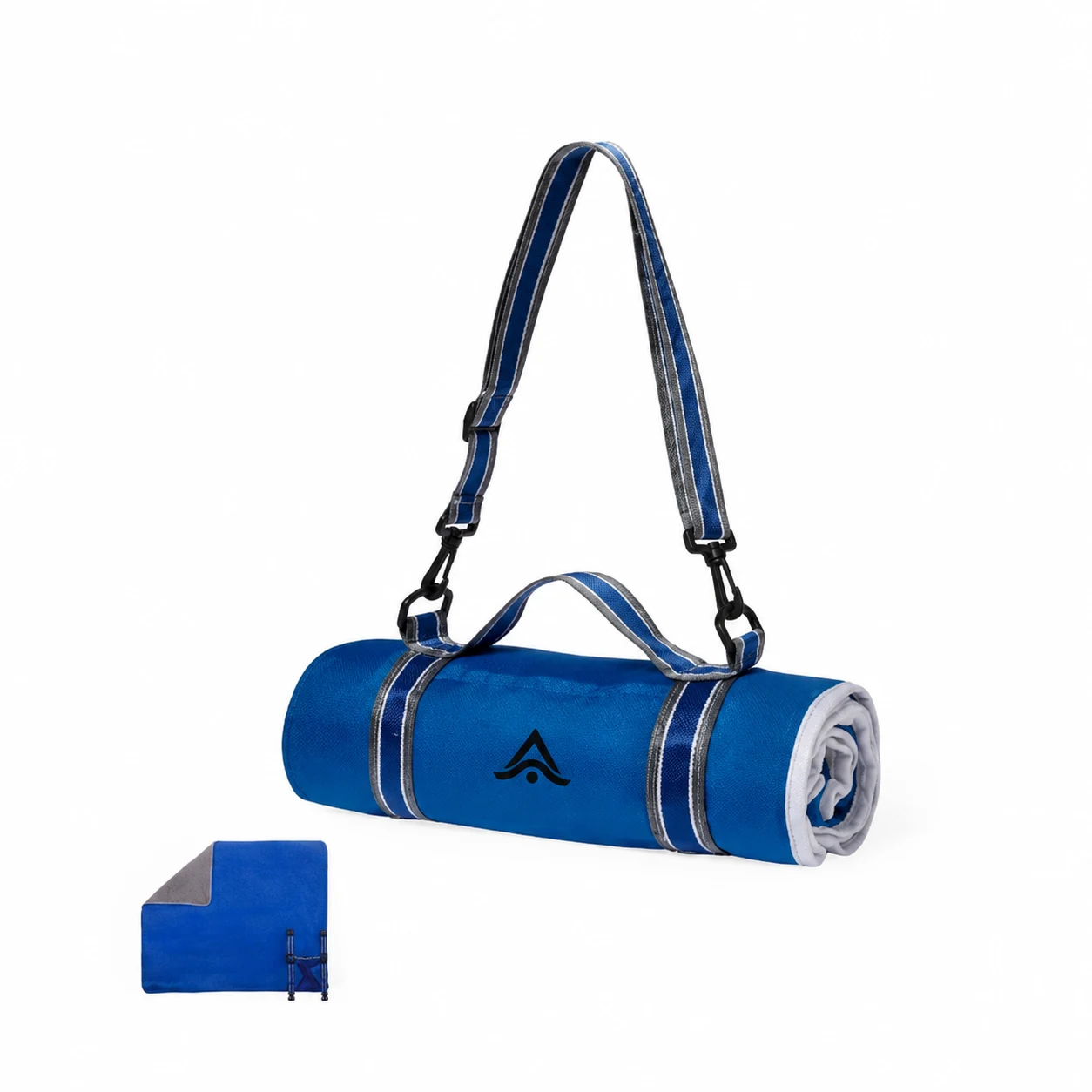 Manta de picnic personalizada enrollada con el logo impreso