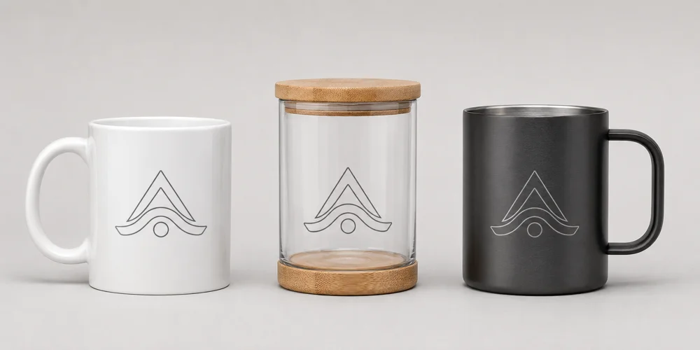 Comparativa de tazas personalizadas en cerámica, cristal y acero inoxidable
