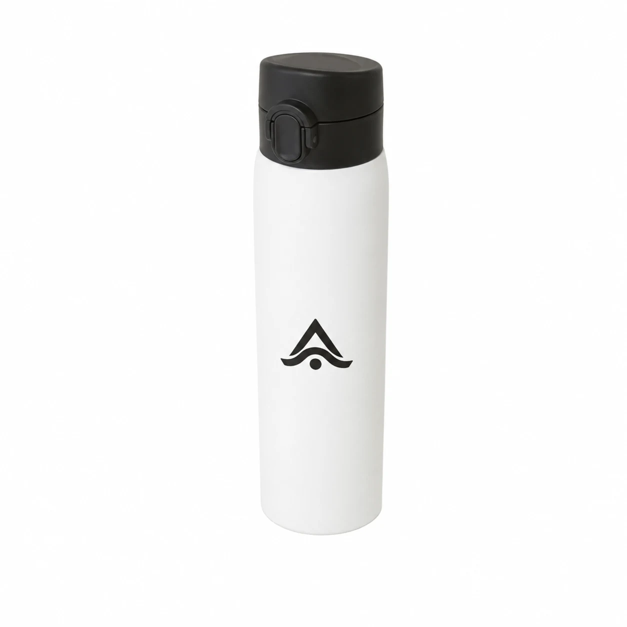 Termo de acero inoxidable blanco personalizado con logo serigrafiado