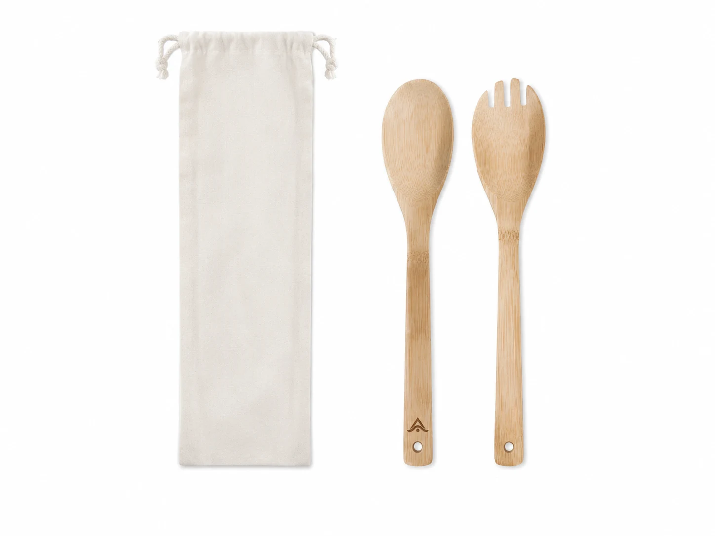 Set de cuchara y tenedor de bambú personalizado con logo grabado